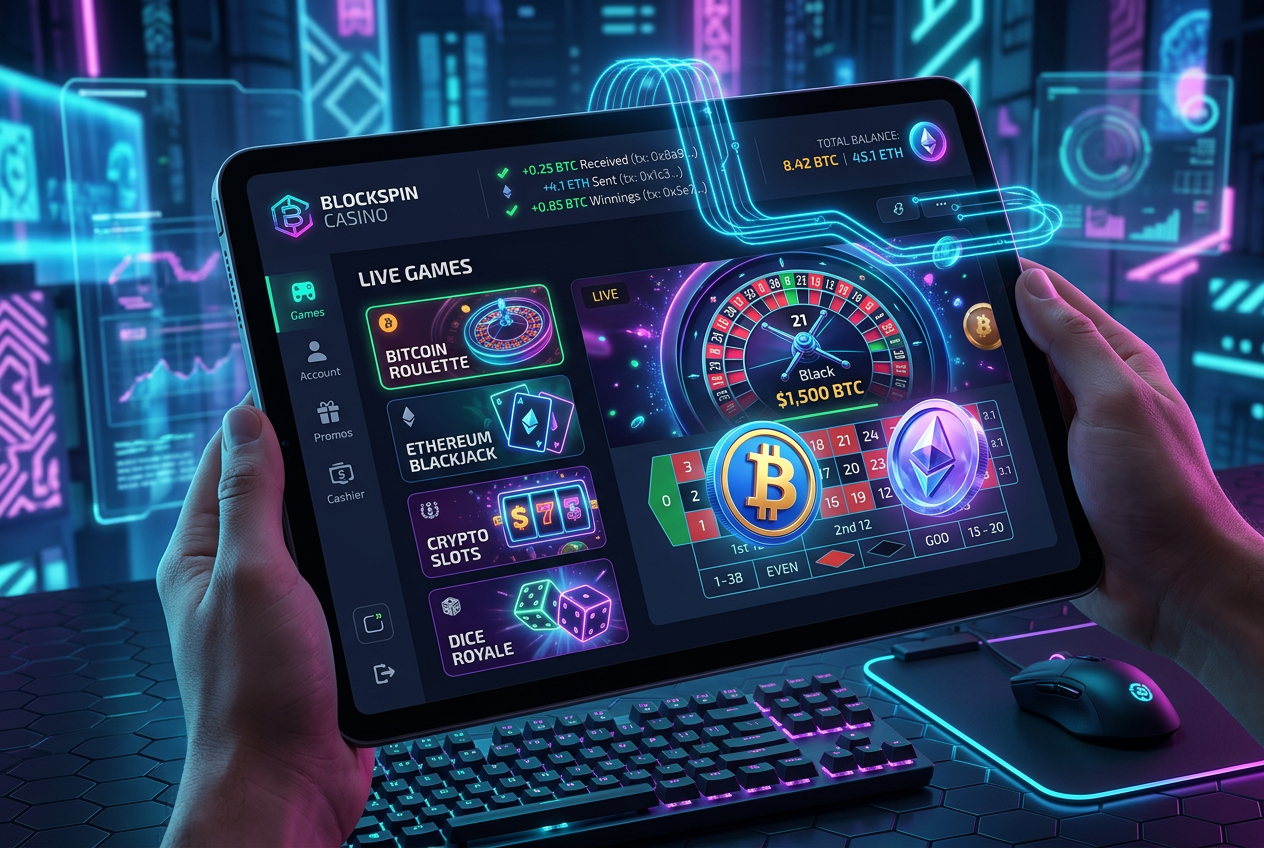 Nowoczesne krypto kasyno z ikonami kryptowalut