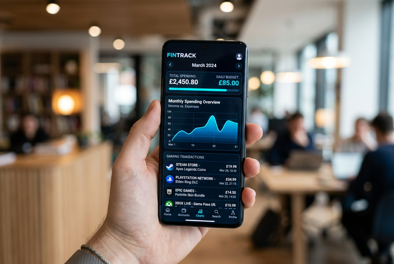 Aplikacja mobilna Revolut z analizą wydatków i historią transakcji hazardowych